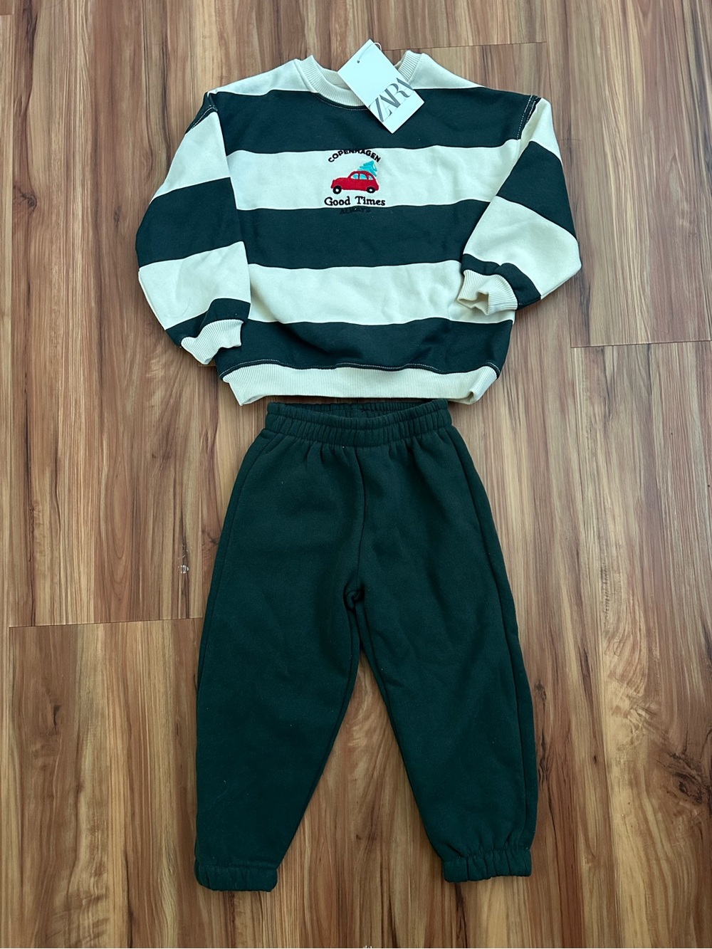 NWT Zara Green & Cream Striped Sweatshirt and Jogger Set - Good Times